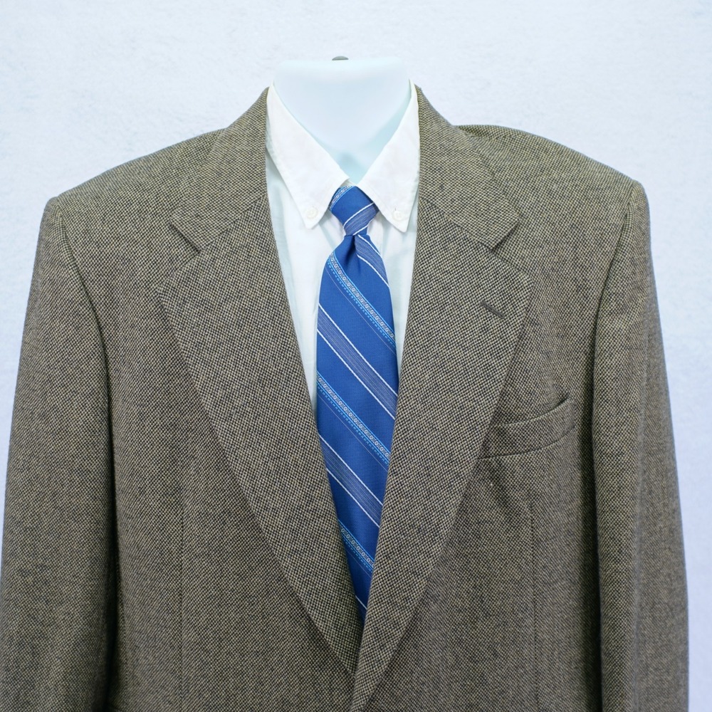 Jos A Bank Kent Tweed Wool Black Tan Green Check 2 Button 1 Vent Sport Coat 44R